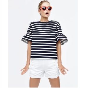 J Crew Flutter Sleeve Striped Top